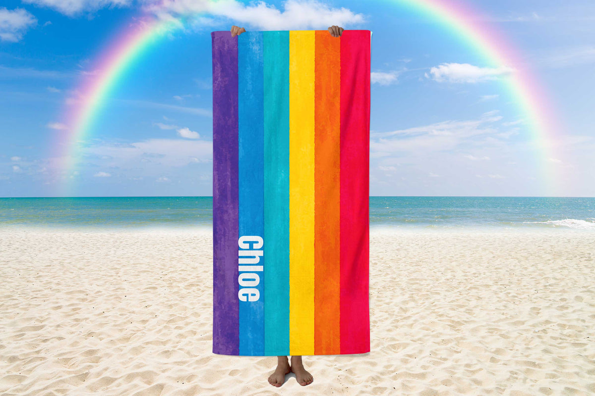 Personalized Rainbow Pride Beach Towel, Colorful Standart Beach Towel, Colorful Premium Beach Towel