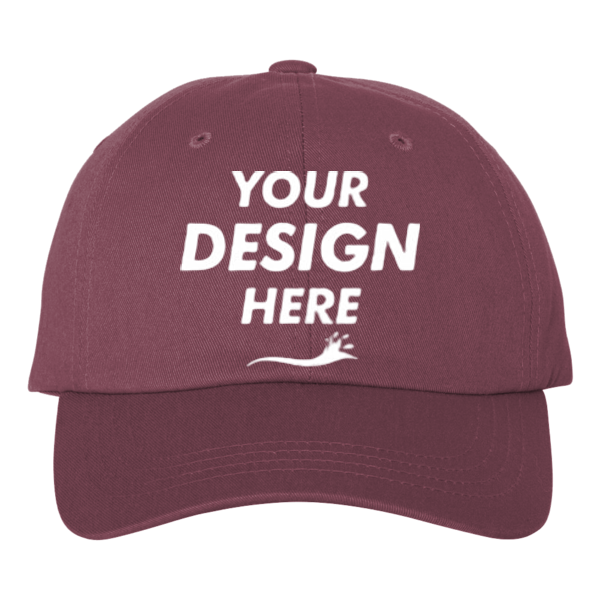 Adams Optimum Pigment-Dyed Dad Hat, Burgundy / Burgundy, Front view, Mockup