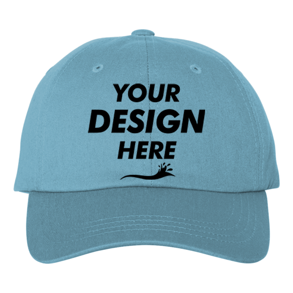 Adams Optimum Pigment-Dyed Dad Hat, Caribbean Blue / Caribbean Blue, Front view, Mockup