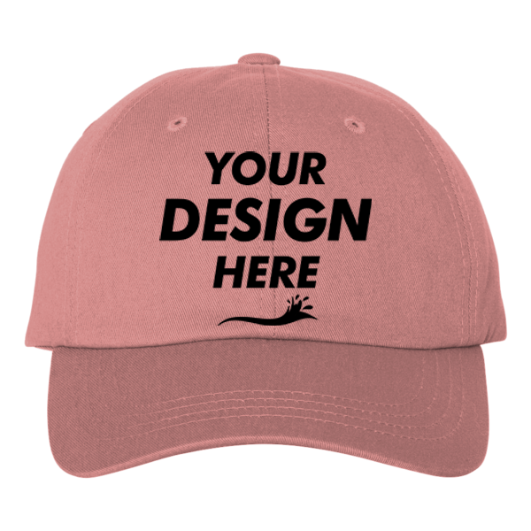 Adams Optimum Pigment-Dyed Dad Hat, Coral / Coral, Front view, Mockup