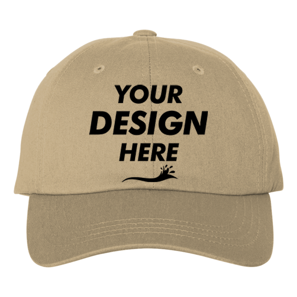 Adams Optimum Pigment-Dyed Dad Hat, Khaki / Khaki, Front view, Mockup