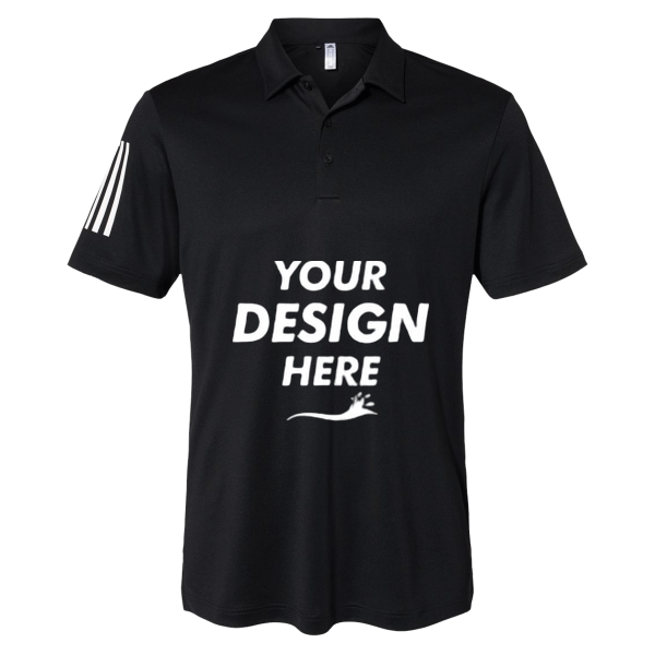 Adidas Floating 3-Stripes Polo, Black / White, Front view, Mockup