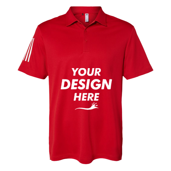 Adidas Floating 3-Stripes Polo, Team Power Red / White, Front view, Mockup