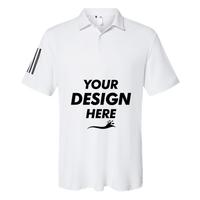 Adidas Floating 3-Stripes Polo, White / Black, Front view, Mockup
