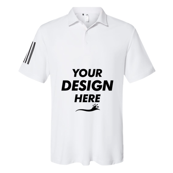 Adidas Floating 3-Stripes Polo, White / Black, Front view, Mockup