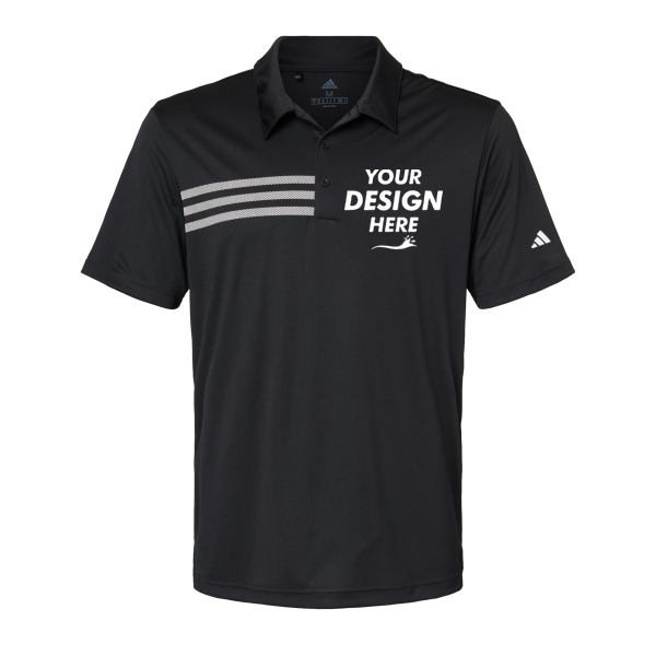 Adidas Men's 3-Stripes Chest Polo, Black / White, Front view, Mockup