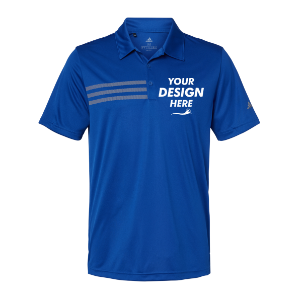 Adidas Men's 3-Stripes Chest Polo, Collegiate Royal / Grey Three, Front view, Mockup