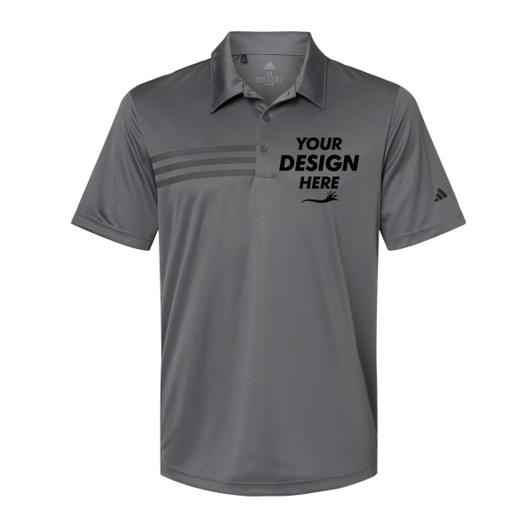 Adidas Men's 3-Stripes Chest Polo, Grey Five / Black, Front view, Mockup