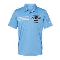 Adidas Men's 3-Stripes Chest Polo, Lucky Blue / White, Front view, Mockup