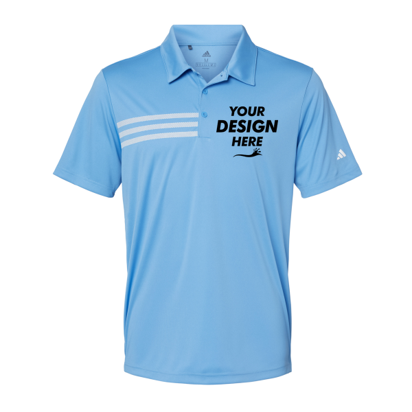Adidas Men's 3-Stripes Chest Polo, Lucky Blue / White, Front view, Mockup