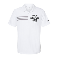 Adidas Men's 3-Stripes Chest Polo, White / Black, Front view, Mockup