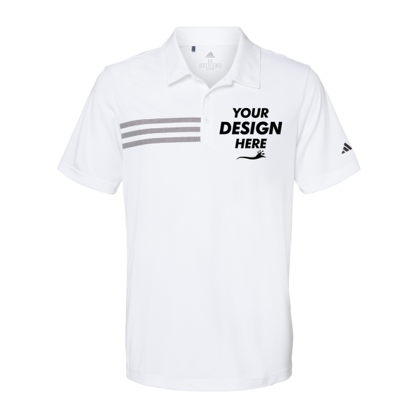 Adidas Men's 3-Stripes Chest Polo, White / Black, Front view, Mockup