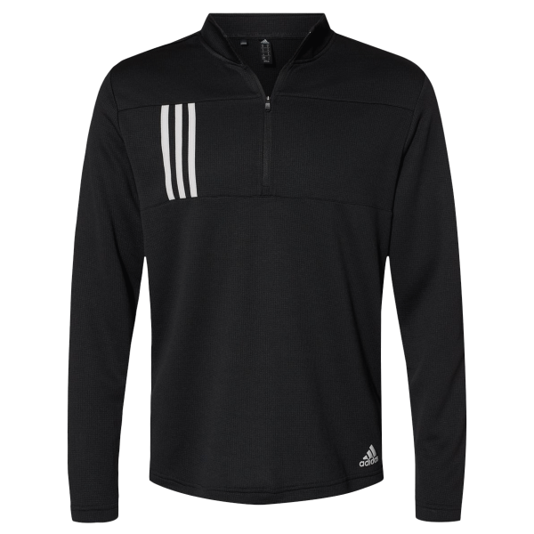 Adidas Men's 3-Stripes Double-Knit Quarter-Zip Pullover, Black / Grey Two, Front view