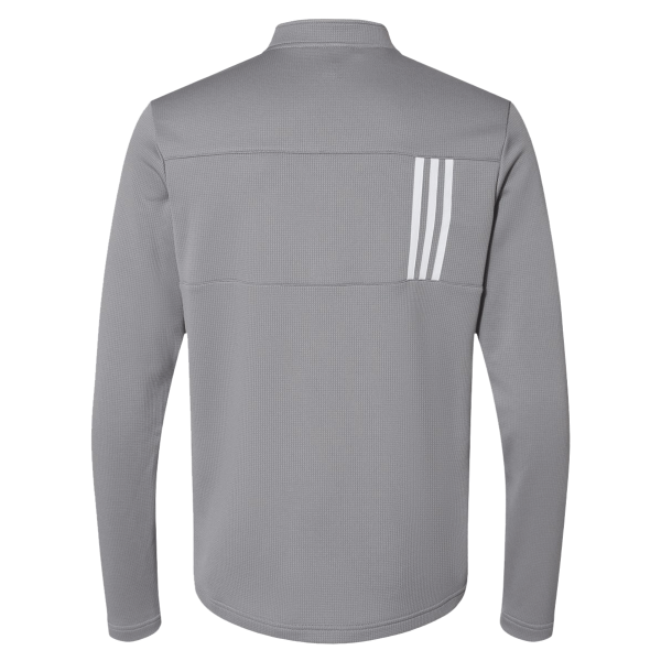 Adidas Men's 3-Stripes Double-Knit Quarter-Zip Pullover, Grey Three / White, Back view