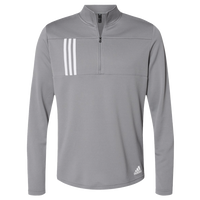 Adidas Men's 3-Stripes Double-Knit Quarter-Zip Pullover, Grey Three / White, Front view