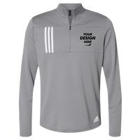 Adidas Men's 3-Stripes Double-Knit Quarter-Zip Pullover, Grey Three / White, Front view, Mockup
