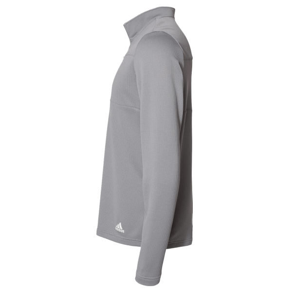 Adidas Men's 3-Stripes Double-Knit Quarter-Zip Pullover, Grey Three / White, Left Sleeve view