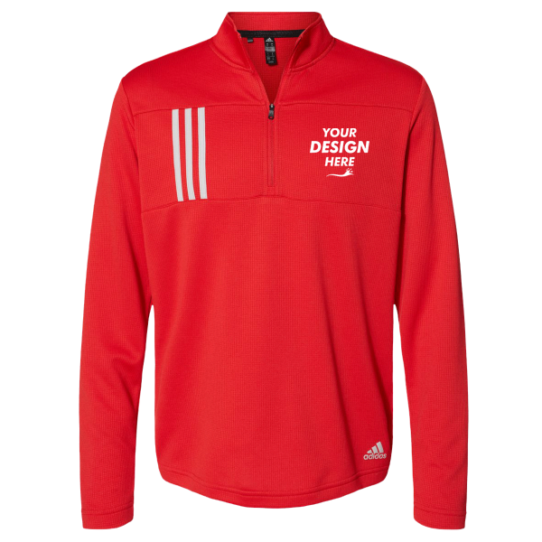 Adidas Men's 3-Stripes Double-Knit Quarter-Zip Pullover, Team Collegiate Red / Grey Two, Front view, Mockup