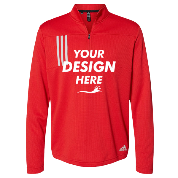 Adidas Men's 3-Stripes Double-Knit Quarter-Zip Pullover, Team Collegiate Red / Grey Two, Front view, Mockup