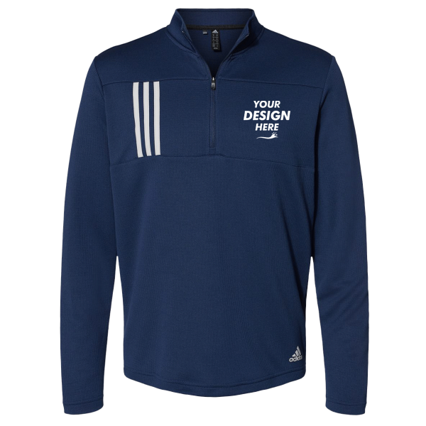 Adidas Men's 3-Stripes Double-Knit Quarter-Zip Pullover, Team Navy Blue / Grey Two, Front view, Mockup