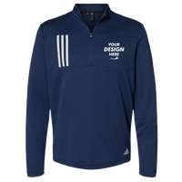 Adidas Men's 3-Stripes Double-Knit Quarter-Zip Pullover, Team Navy Blue / Grey Two, Front view, Mockup