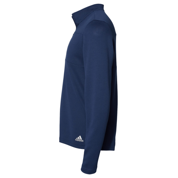 Adidas Men's 3-Stripes Double-Knit Quarter-Zip Pullover, Team Navy Blue / Grey Two, Left Sleeve view