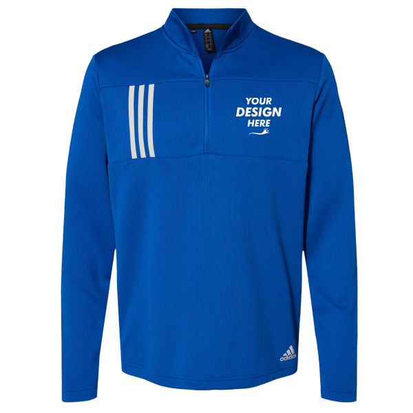 Adidas Men's 3-Stripes Double-Knit Quarter-Zip Pullover, Team Royal / Grey Two, Front view, Mockup