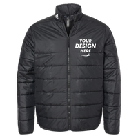 Adidas Men's 3-Stripes Puffer Full-Zip Jacket, Black, Front view, Mockup