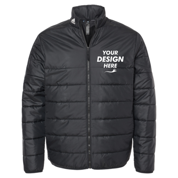 Adidas Men's 3-Stripes Puffer Full-Zip Jacket, Black, Front view, Mockup