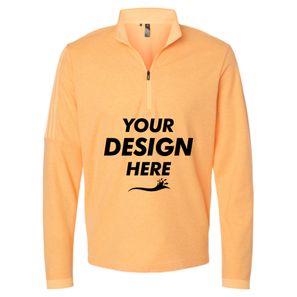 Adidas Men's 3-Stripes Quarter-Zip Sweater Pullover, Acid Orange Melange, Front view, Mockup