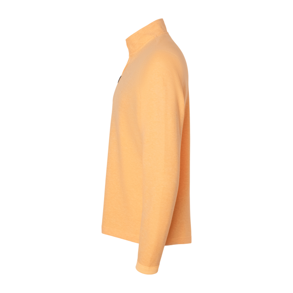Adidas Men's 3-Stripes Quarter-Zip Sweater Pullover, Acid Orange Melange, Left Sleeve view