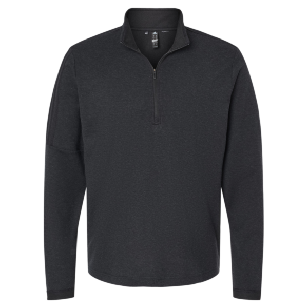 Adidas Men's 3-Stripes Quarter-Zip Sweater Pullover, Black Melange, Front view