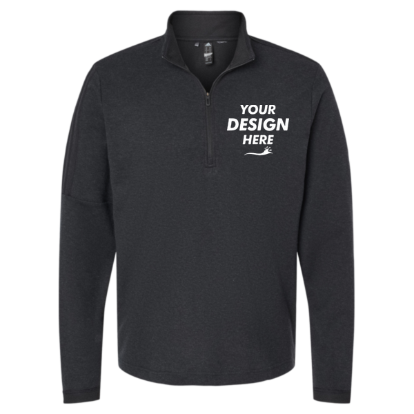 Adidas Men's 3-Stripes Quarter-Zip Sweater Pullover, Black Melange, Front view, Mockup