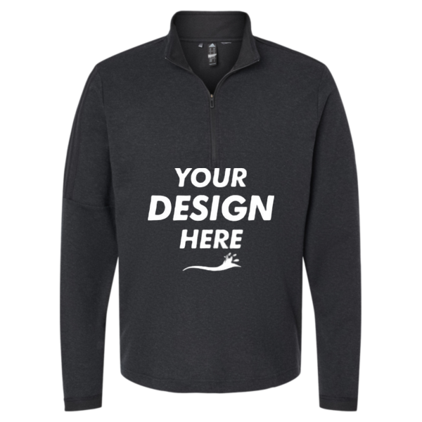 Adidas Men's 3-Stripes Quarter-Zip Sweater Pullover, Black Melange, Front view, Mockup