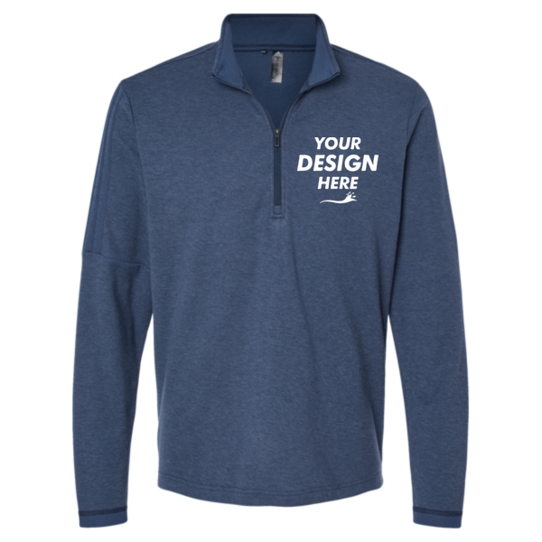 Adidas Men's 3-Stripes Quarter-Zip Sweater Pullover, Collegiate Navy Melange, Front view, Mockup