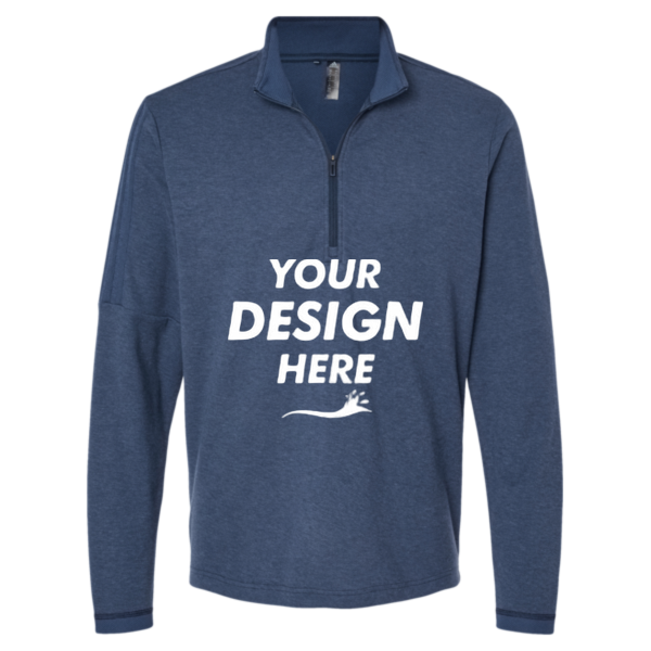Adidas Men's 3-Stripes Quarter-Zip Sweater Pullover, Collegiate Navy Melange, Front view, Mockup