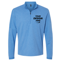 Adidas Men's 3-Stripes Quarter-Zip Sweater Pullover, Focus Blue Melange, Front view, Mockup