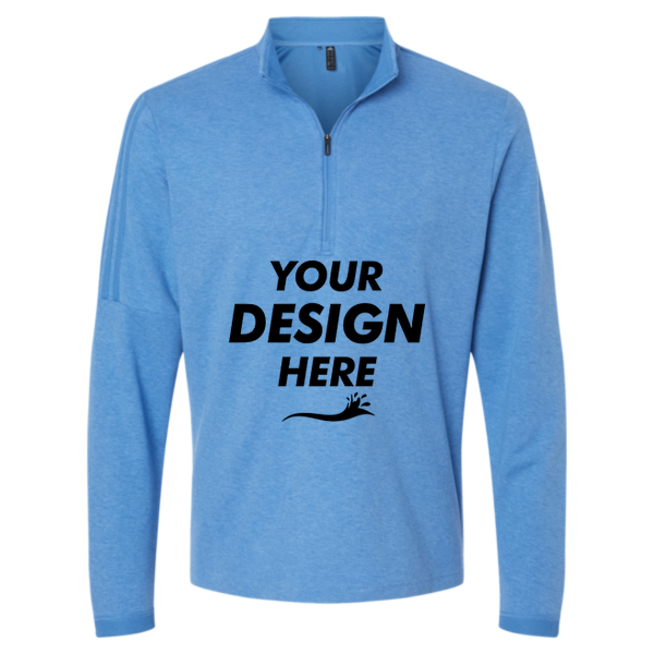 Adidas Men's 3-Stripes Quarter-Zip Sweater Pullover, Focus Blue Melange, Front view, Mockup