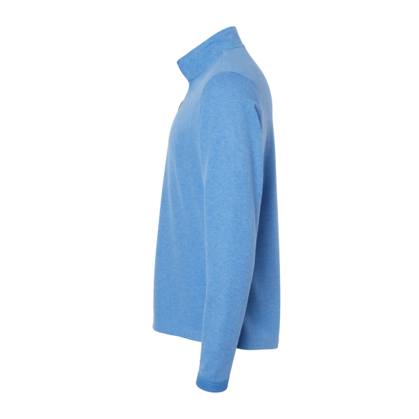 Adidas Men's 3-Stripes Quarter-Zip Sweater Pullover, Focus Blue Melange, Left Sleeve view