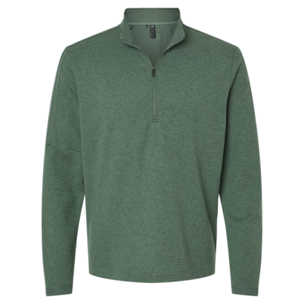 Adidas Men's 3-Stripes Quarter-Zip Sweater Pullover, Green Oxide Melange, Front view