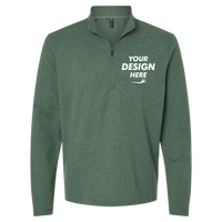 Adidas Men's 3-Stripes Quarter-Zip Sweater Pullover, Green Oxide Melange, Front view, Mockup