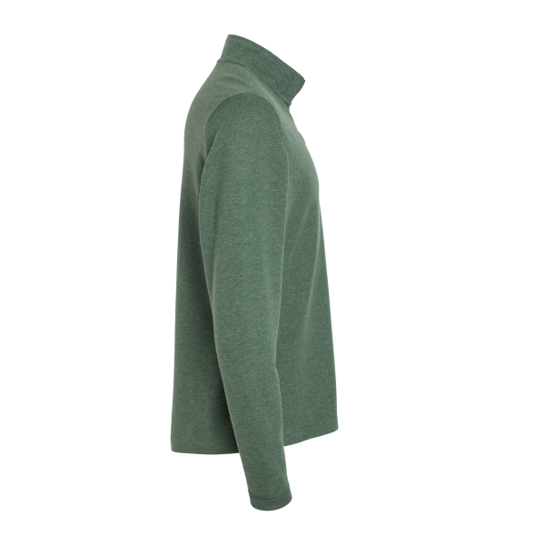 Adidas Men's 3-Stripes Quarter-Zip Sweater Pullover, Green Oxide Melange, Right Sleeve view