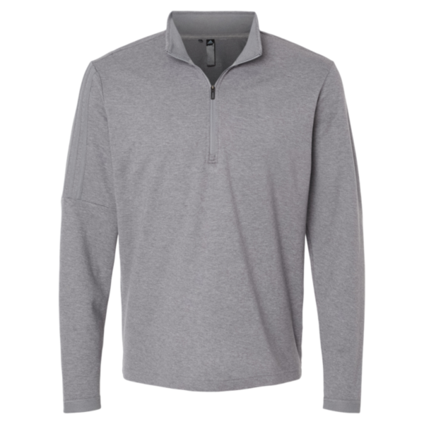 Adidas Men's 3-Stripes Quarter-Zip Sweater Pullover, Grey Three Melange, Front view