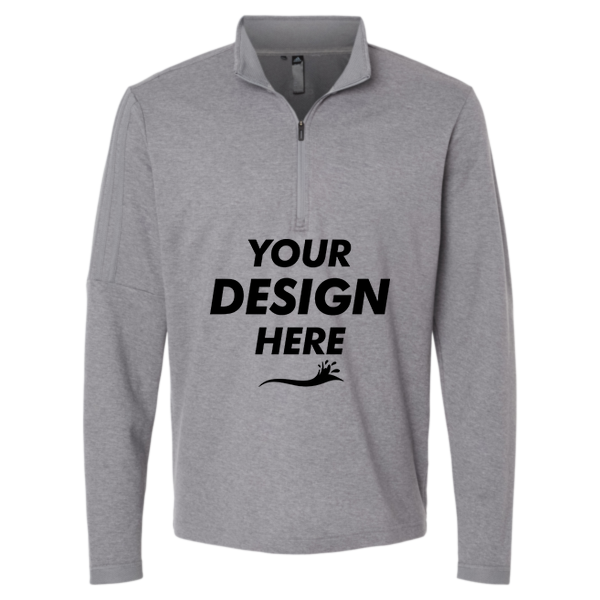 Adidas Men's 3-Stripes Quarter-Zip Sweater Pullover, Grey Three Melange, Front view, Mockup