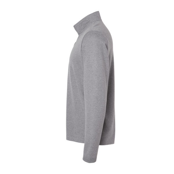 Adidas Men's 3-Stripes Quarter-Zip Sweater Pullover, Grey Three Melange, Left Sleeve view
