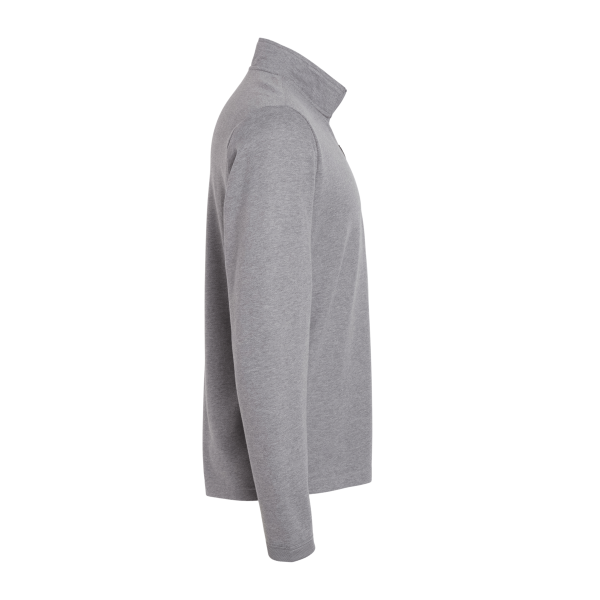 Adidas Men's 3-Stripes Quarter-Zip Sweater Pullover, Grey Three Melange, Right Sleeve view