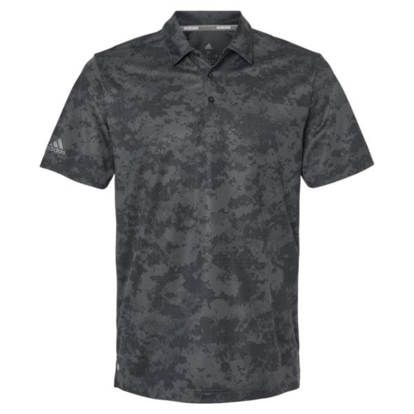 Adidas Men's All Over Camo Print Polo, Grey Six, Front view