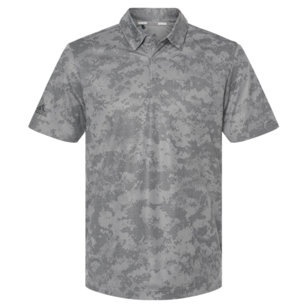 Adidas Men's All Over Camo Print Polo, Grey Three, Front view