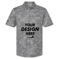 Adidas Men's All Over Camo Print Polo, Grey Three, Front view, Mockup