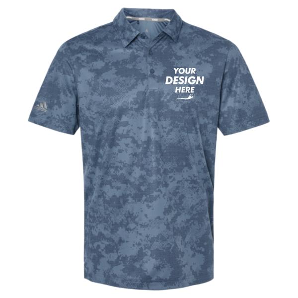 Adidas Men's All Over Camo Print Polo, Tech Ink, Front view, Mockup
